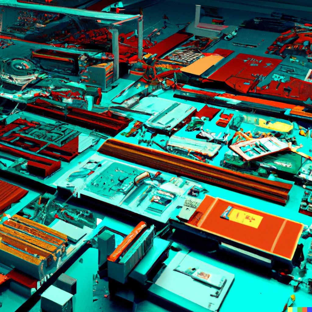 Prompt: a professional high quality depiction of what life would be like if we gave an ai access to it's own circuit board printing and assembly electronics factory, digital art, 4k, art station