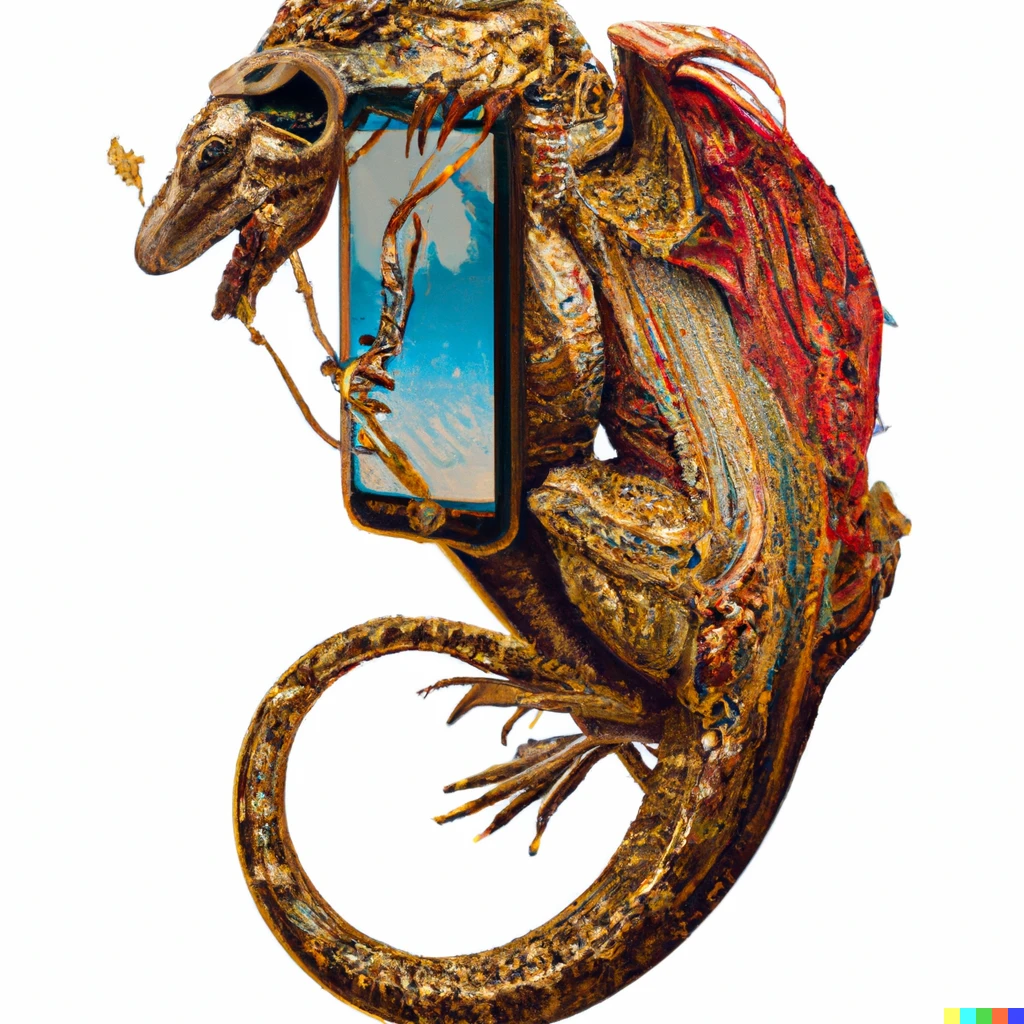 Prompt: a high quality professional illustration of an abstract representation of rococo’s basilisk on a phone