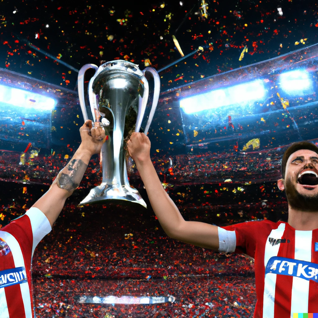 Prompt: Atletico Madrid winning the 2023 UEFA Champions League Final