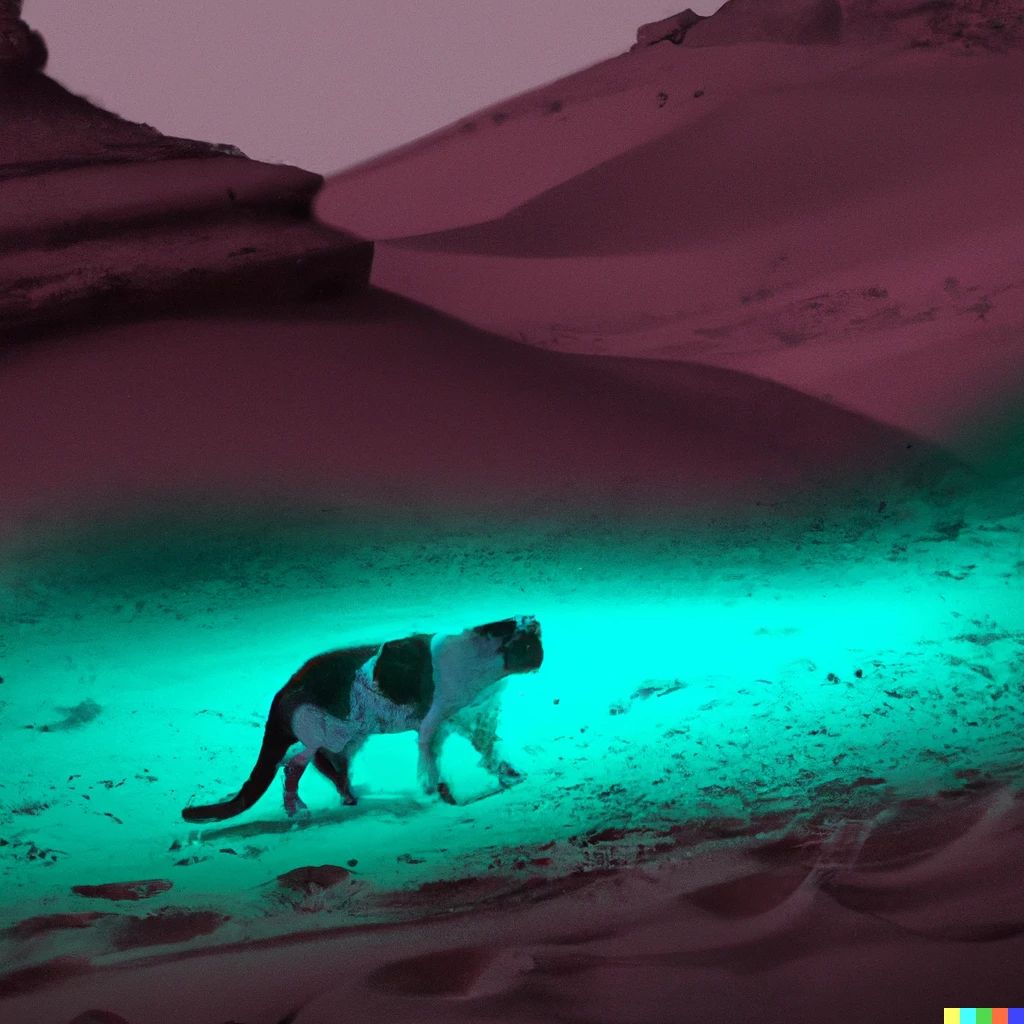 Prompt: Cat in a desert with neon lights 