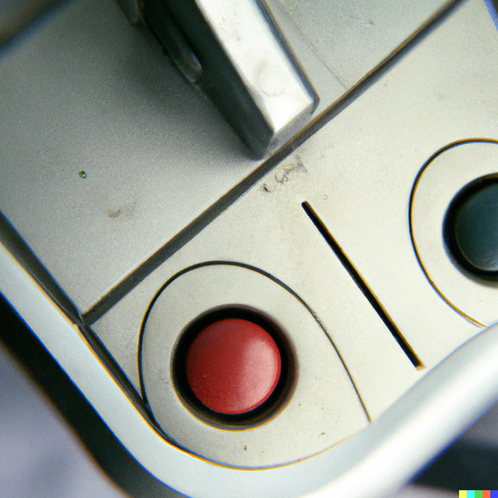Prompt: a closeup photograph of an old video game controller taken on a disposable camera, macro shot, focus layering, 