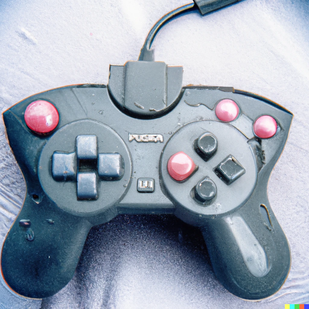 Prompt: a  photograph of an old video game controller taken on a disposable camera
