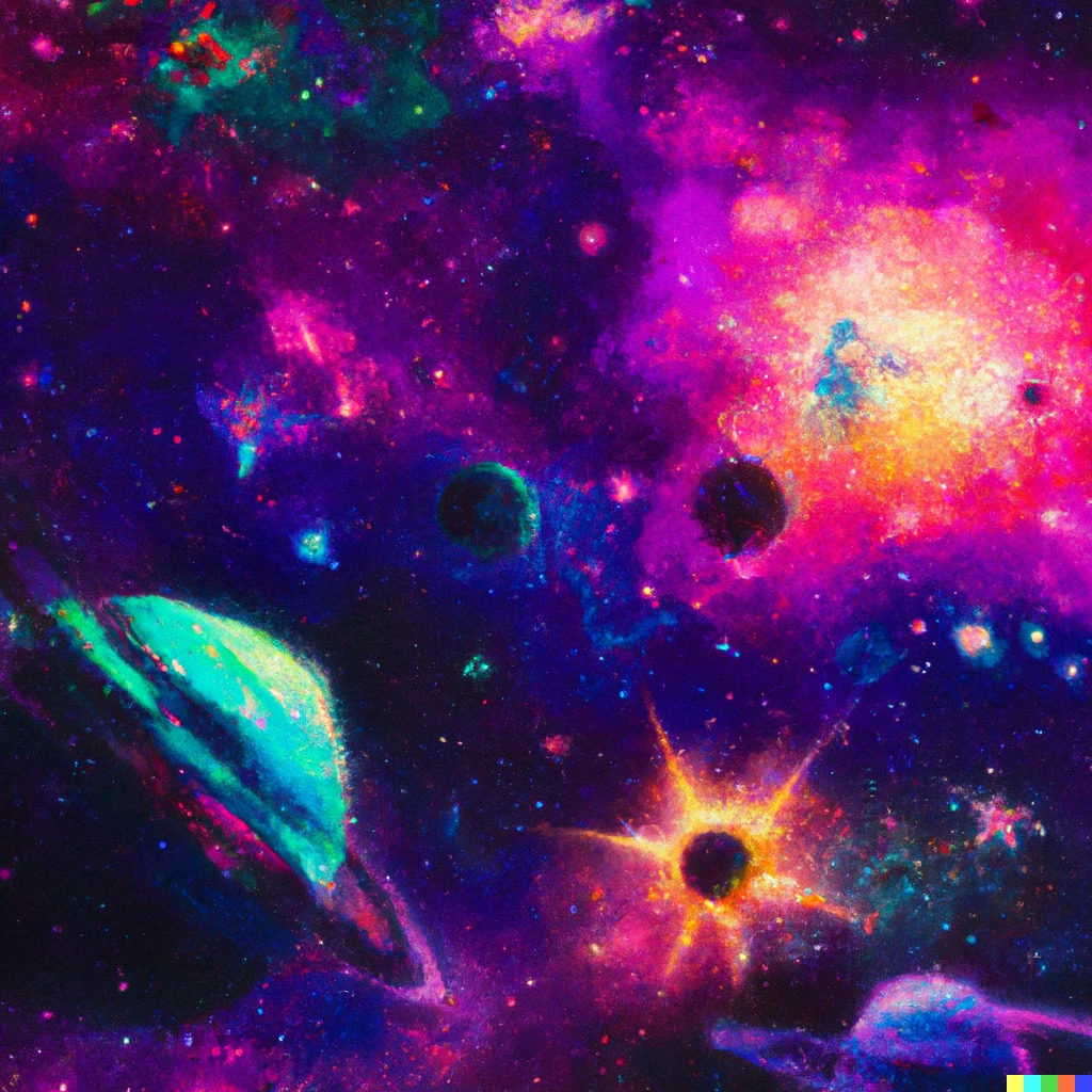 Prompt: a bunch of stars and planets in a vaporwave oil painting style