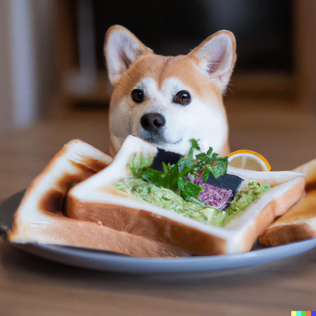 Prompt: 食パンと融合した柴犬、デジタルアート