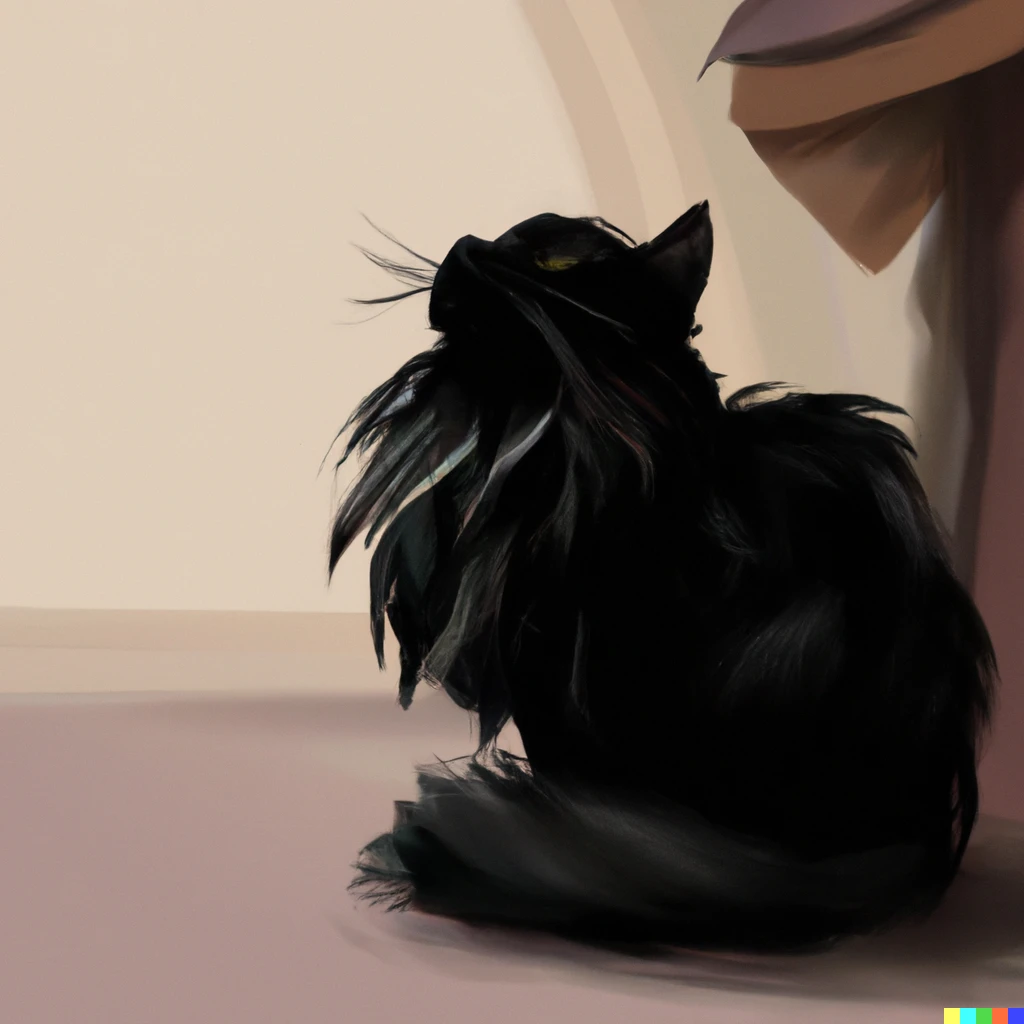 Prompt: A black cat with long hair in a bright room, digital art, high definition, 4k