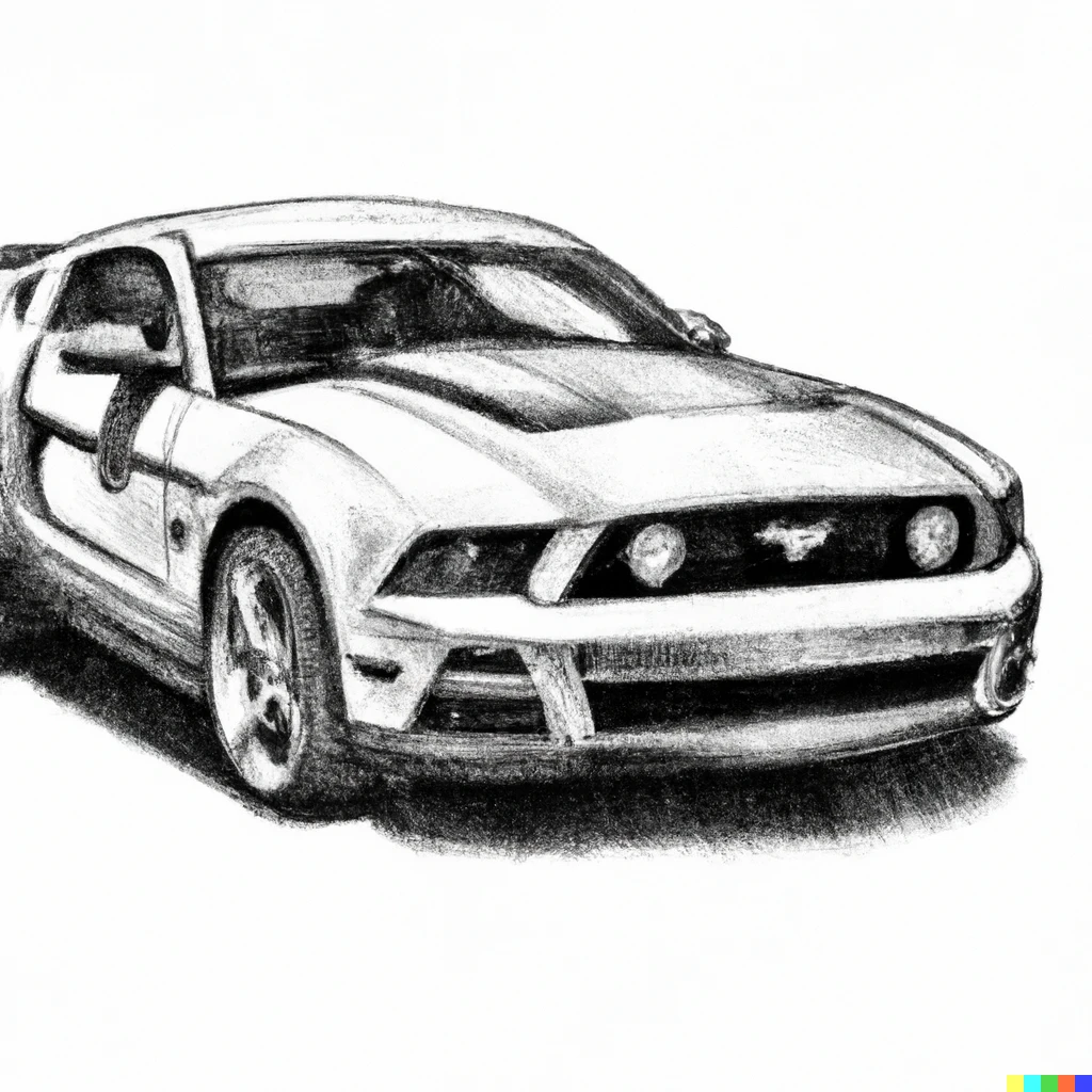 Prompt: A hand drawn sketch of Ford Mustang