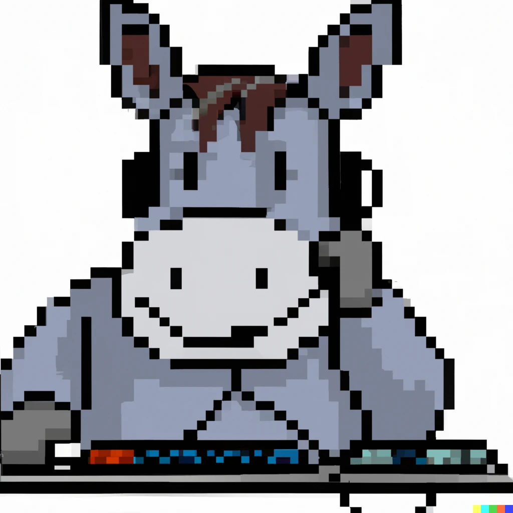 Prompt: Eeyore as an adult, working in a call centre, pixel art