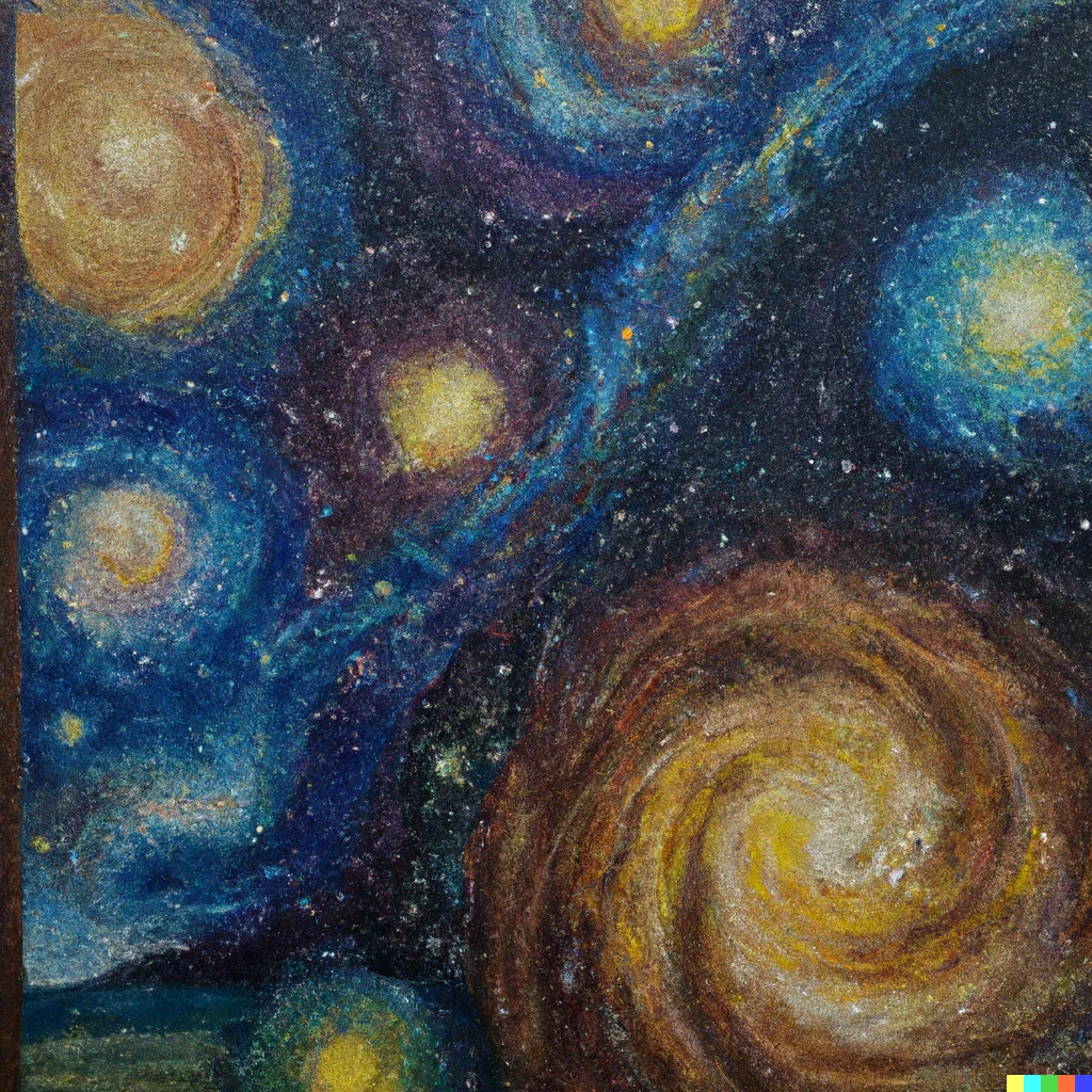Prompt: A painting if life and galaxies by van gogh

