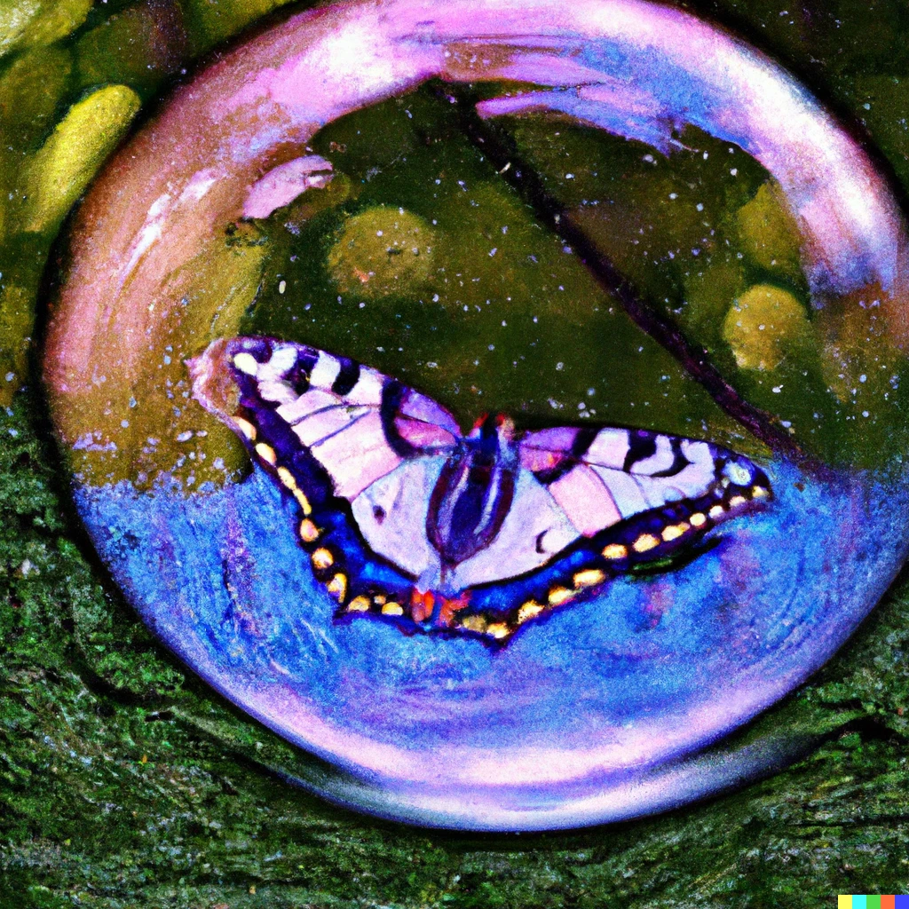 Prompt: A butterfly inside a bubble in the style of a Monet painting