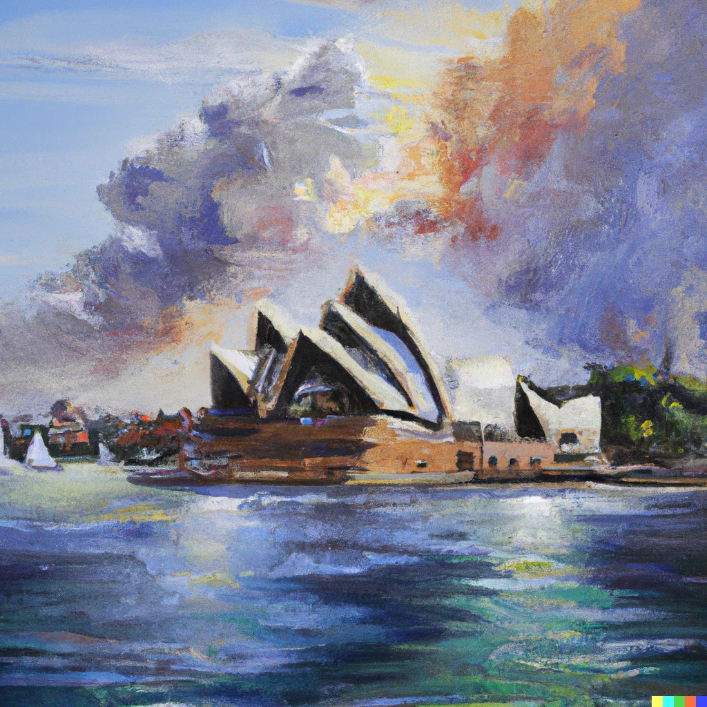 Prompt: Painting of the Sydney Opera House painted by Thomas Kinkade