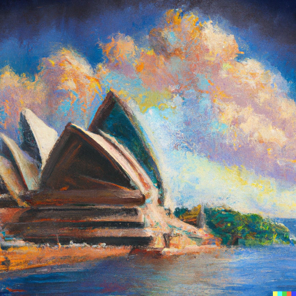 Prompt: Painting of the Sydney Opera House painted by Thomas Kinkade