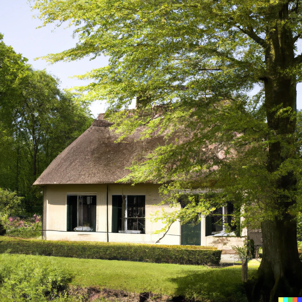 Prompt: A beautiful, traditional house in the countryside of Drenthe, The Netherlands (Drents Museum, 1980).