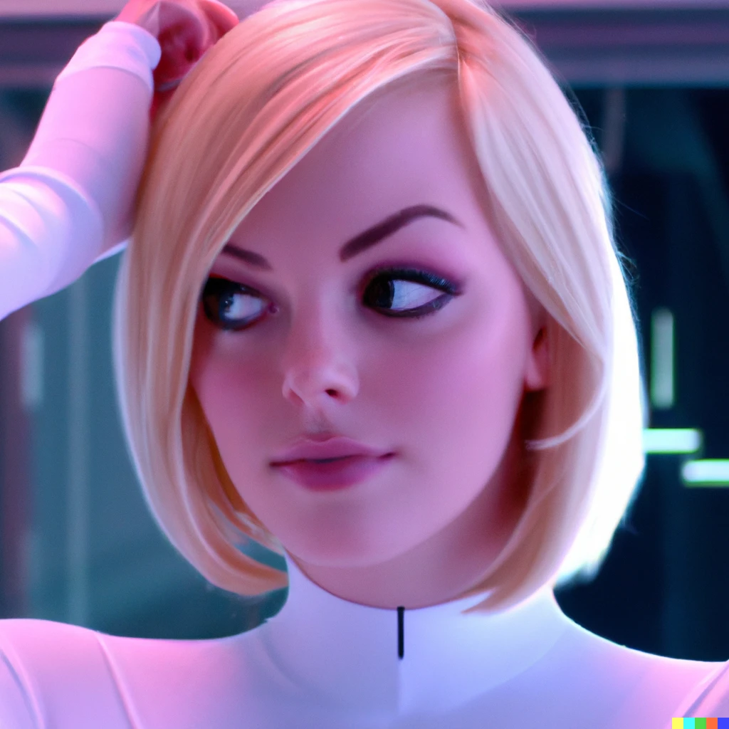 Prompt: Screencap of Emma Stone as Spider-gwen