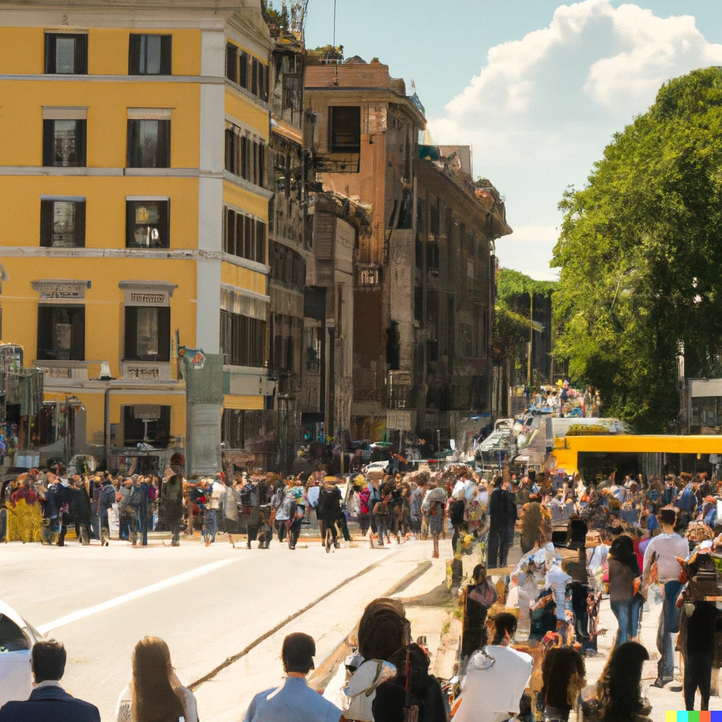 Prompt: La città di Roma totalmente pedonale, grazie all'iniziativa "Roma senza motori"