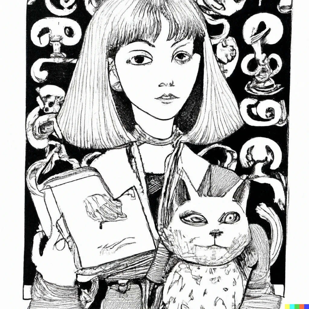 Prompt: a pen and ink drawing of sabrina the teenage witch by junji ito | 476