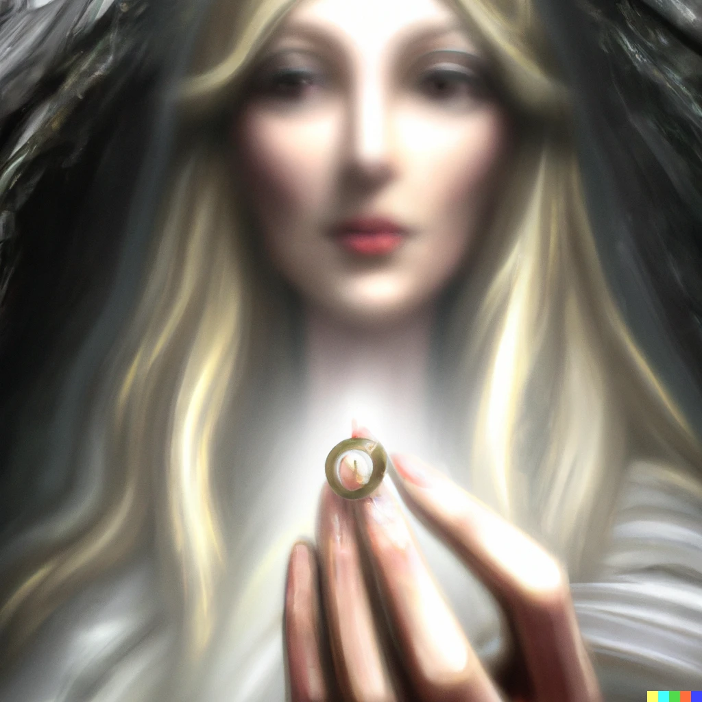 Prompt: Galadriel taking the One Ring, digital art | 926