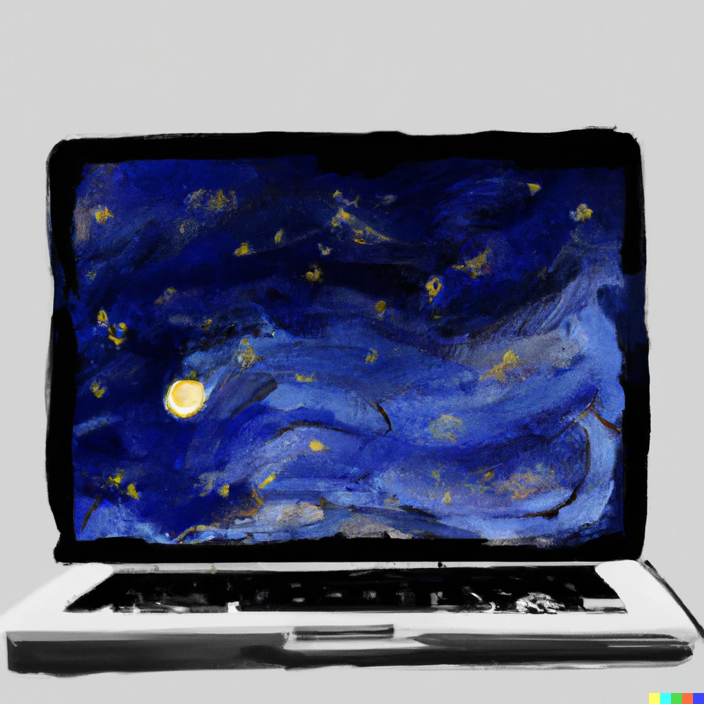 Prompt: mac book air, Gogh's starry night