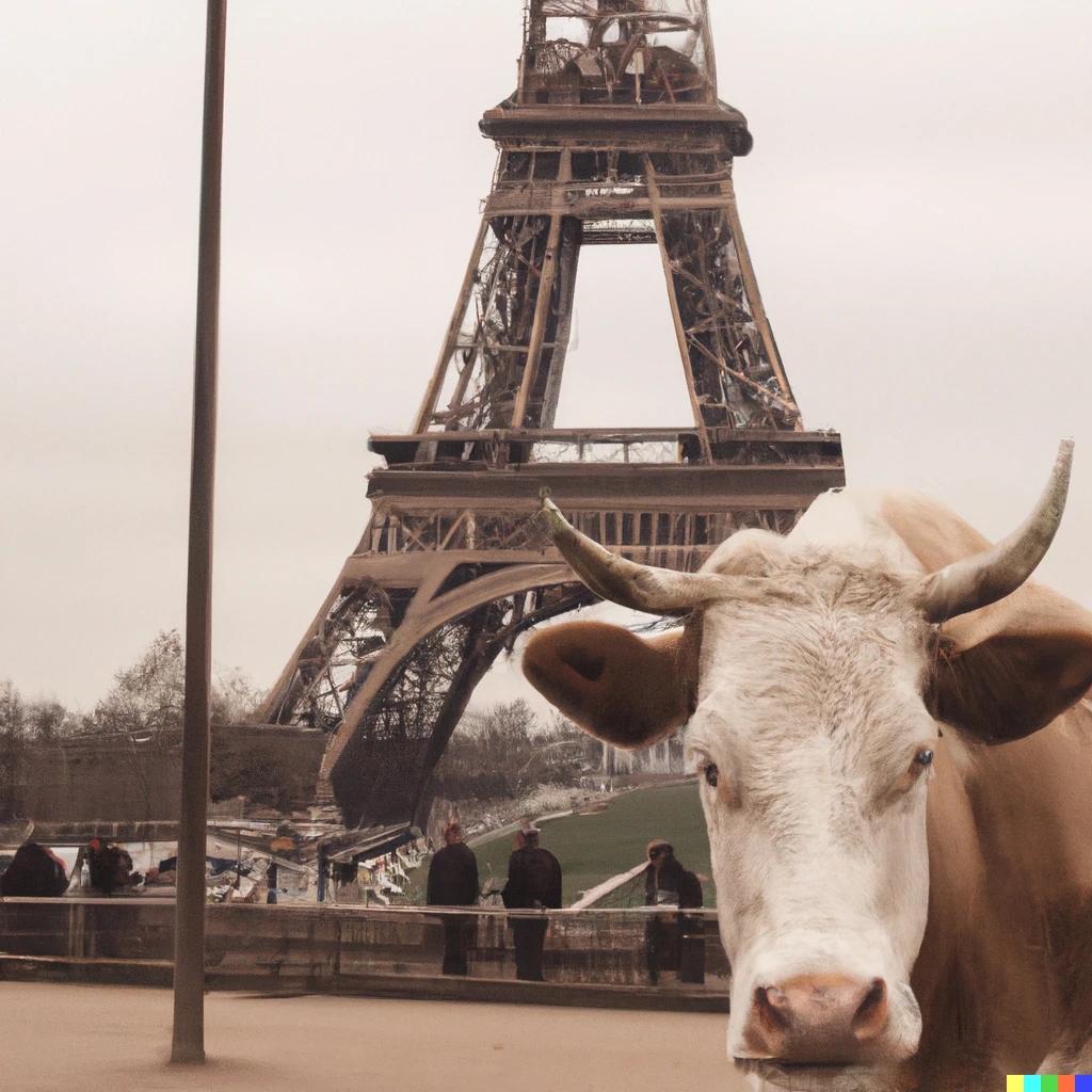 Prompt: Photo of a cow in Paris 