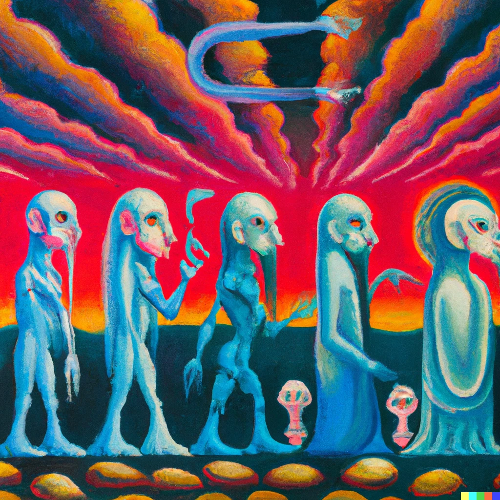 Prompt: Futurist painting of what an evolution of Homo sapiens would be like