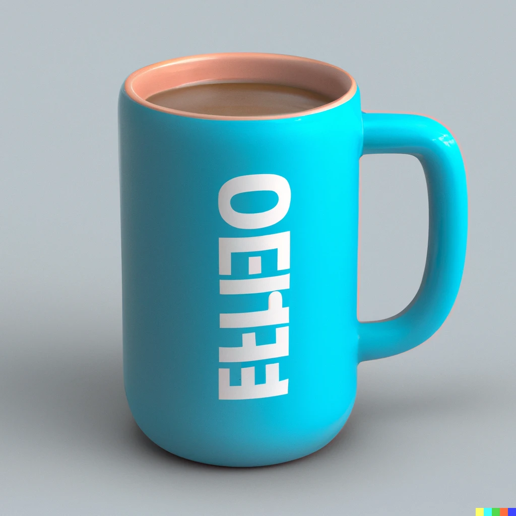 Prompt: coffee mug designed by Scott adams, 3d render