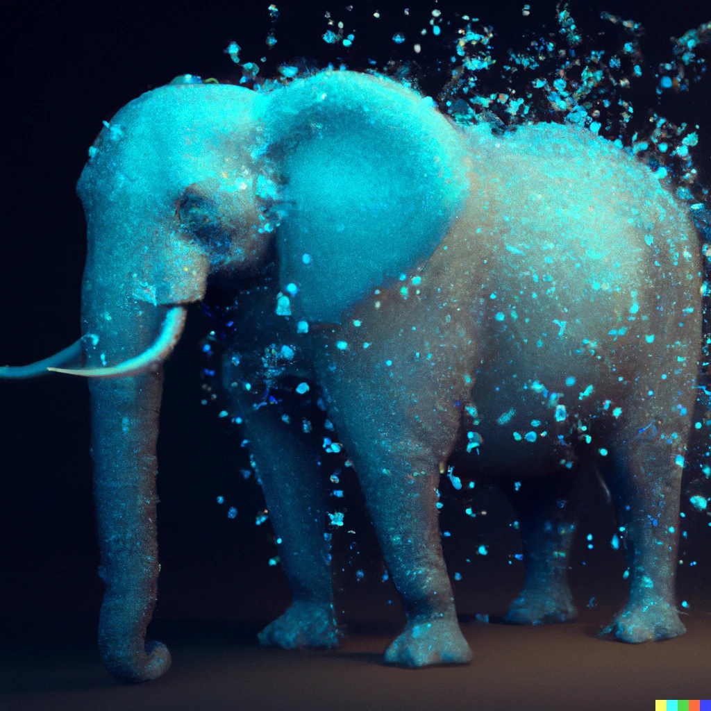 Prompt: a blue elephant on an exponential function, digital art