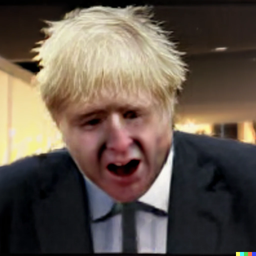 Prompt: A straw-haired politician called Boris  trying to hide his rage