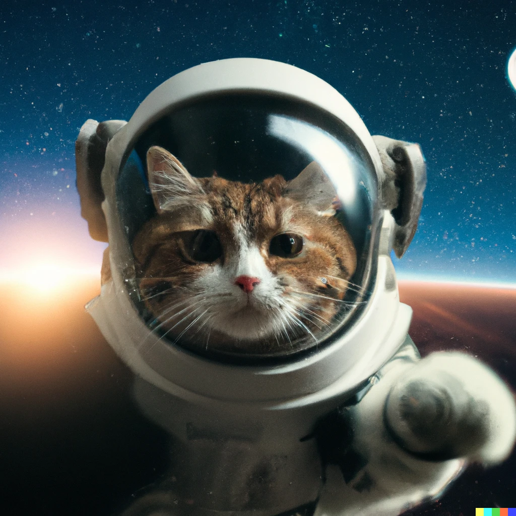 Prompt: a photo of cat flying out to space as an astronaut, digital art