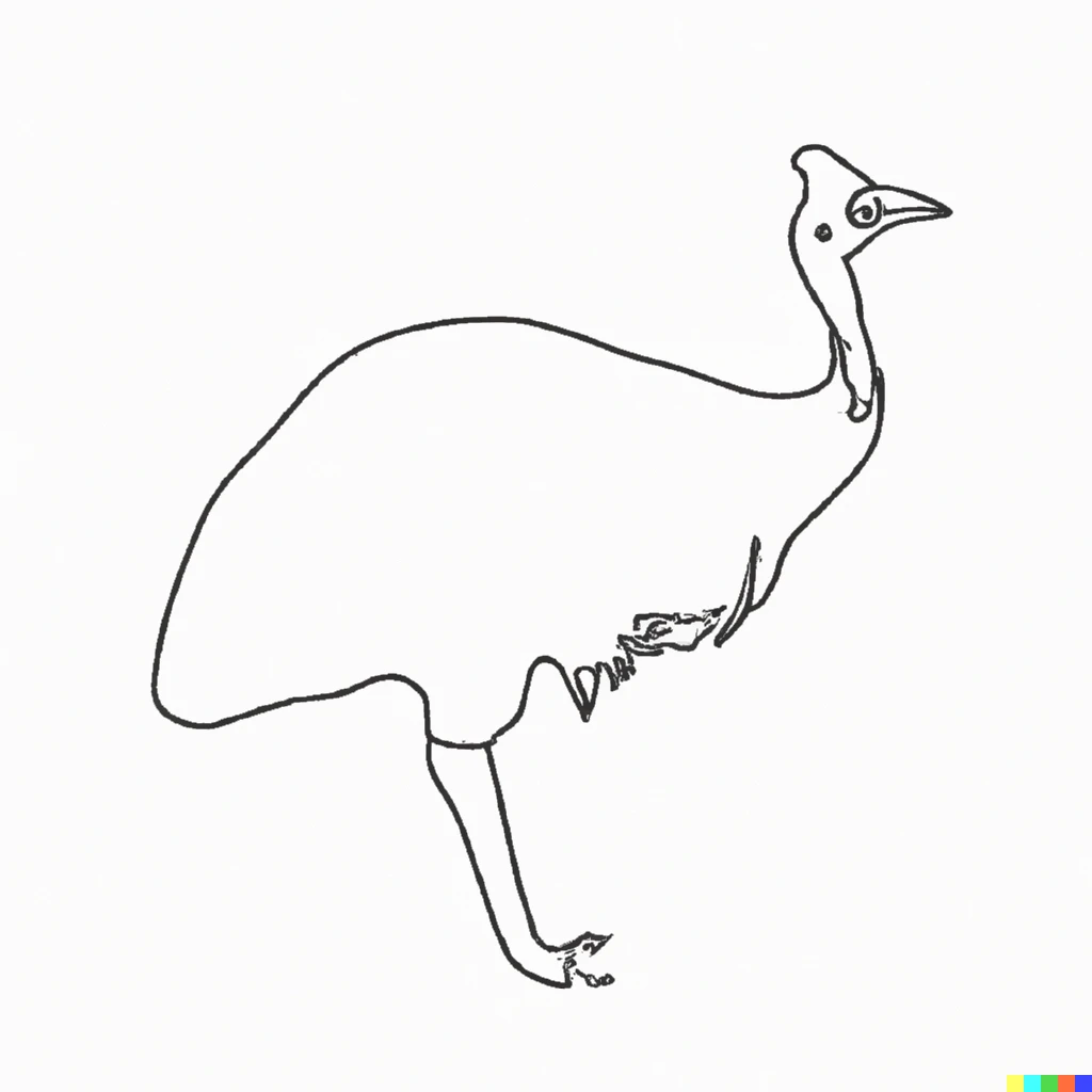 Prompt: A single line simple drawing of a cassowary