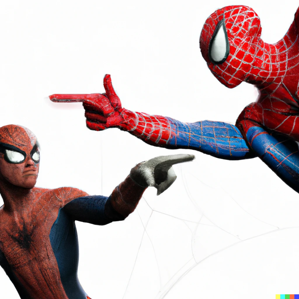 Prompt: spider-man pointing at spider-man