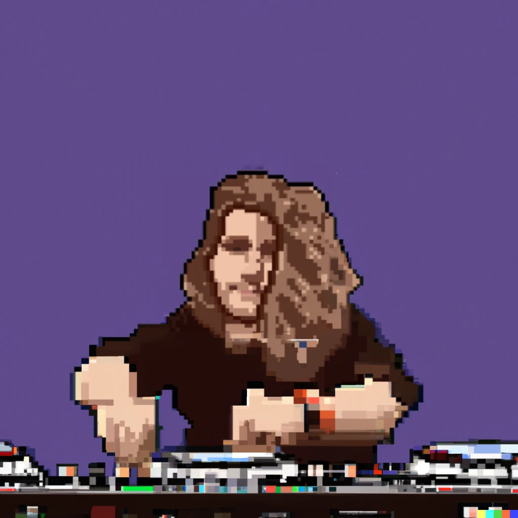 Prompt: Pixel art of a DJ spinning music in front of a large crowd in a club