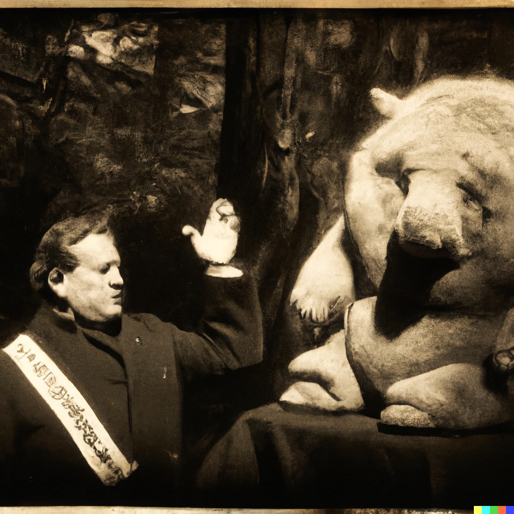 Prompt: Eric the 6ft tardigrade being sworn in as president of the USA, Rembrandt 