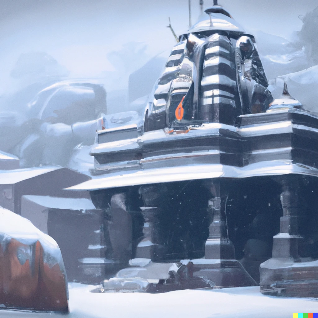 Prompt: hindu temple covered with snow digital art