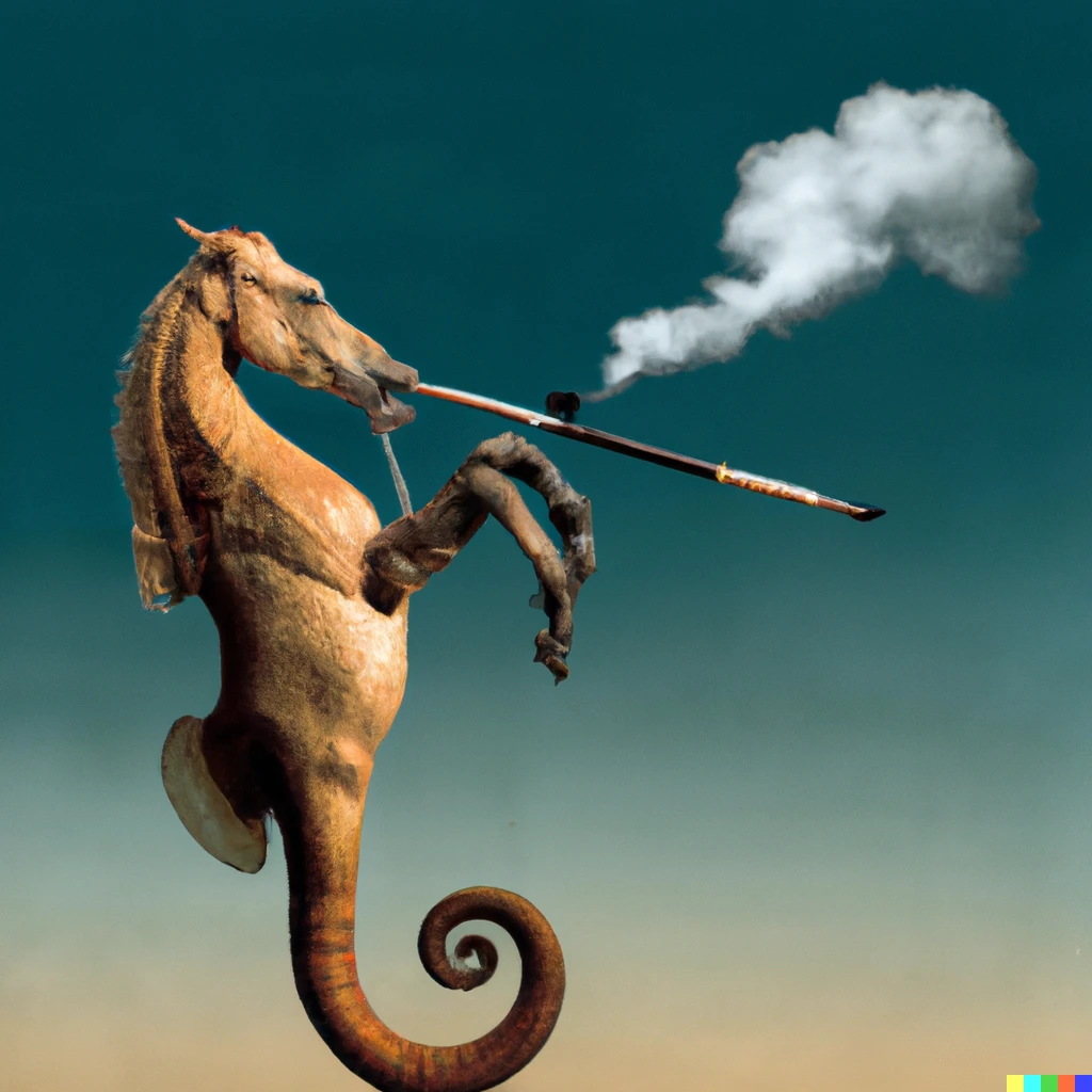 Prompt: a sea horse smoking a cigar playing a fiddle|965