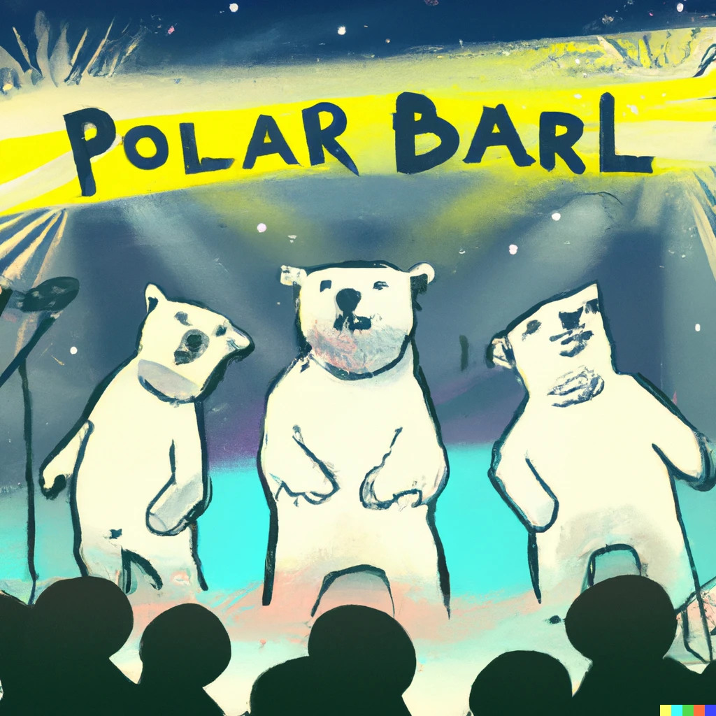 Prompt: Album art of a polar bear punk band playing on stage 