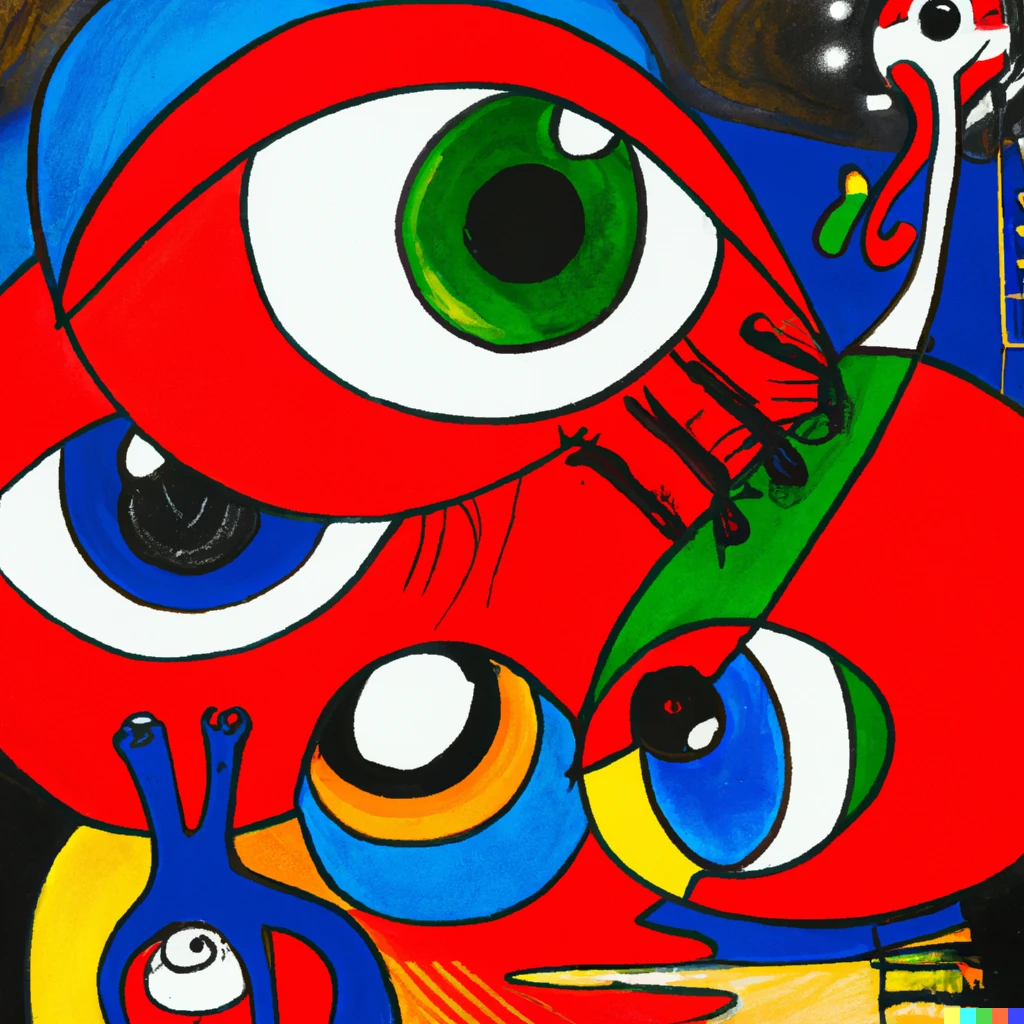 Prompt: A bright painting of ignorance in the style of Miro