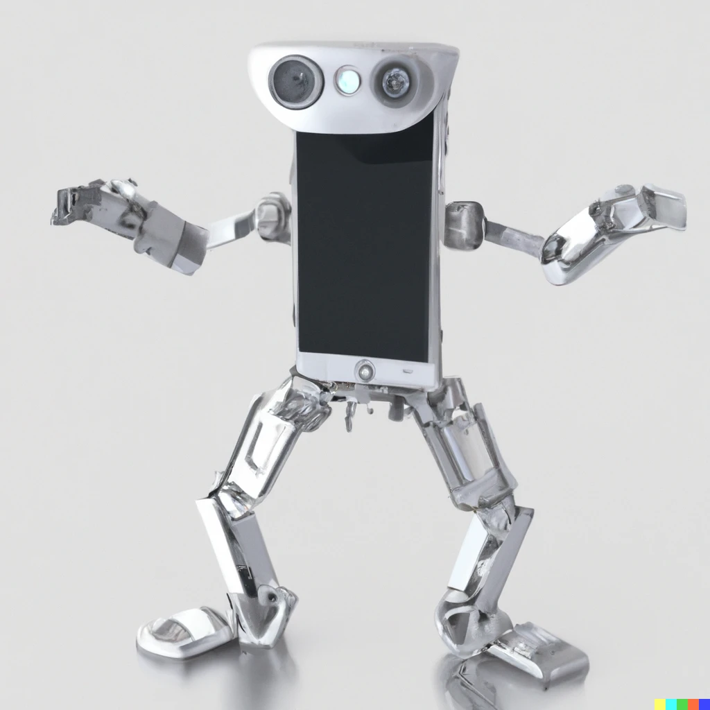 Prompt: Transformable iphone with robot-like arms and legs, like a Transformer
