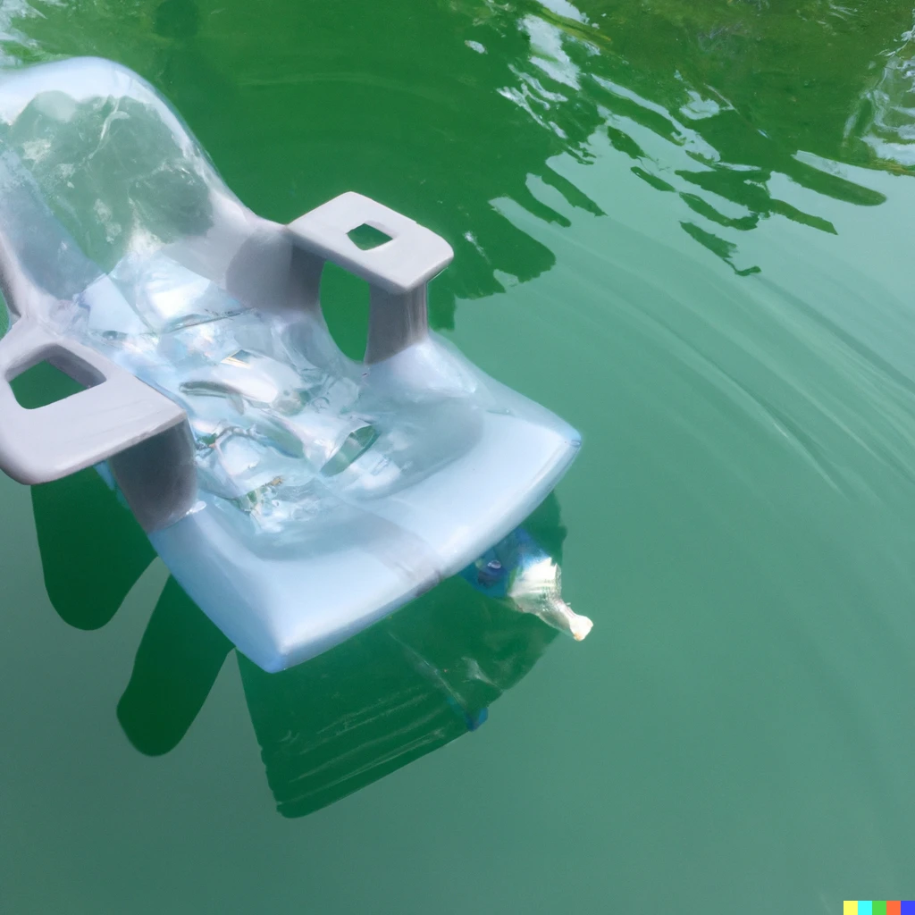 Prompt: recycled plastic water bottle floating chair