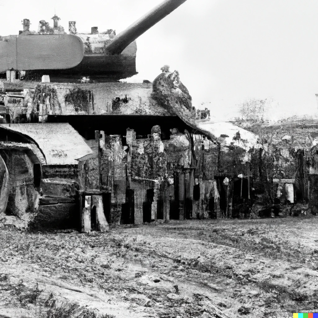 Prompt: A photo of a german heavy tank and their crews taken during WWⅡ