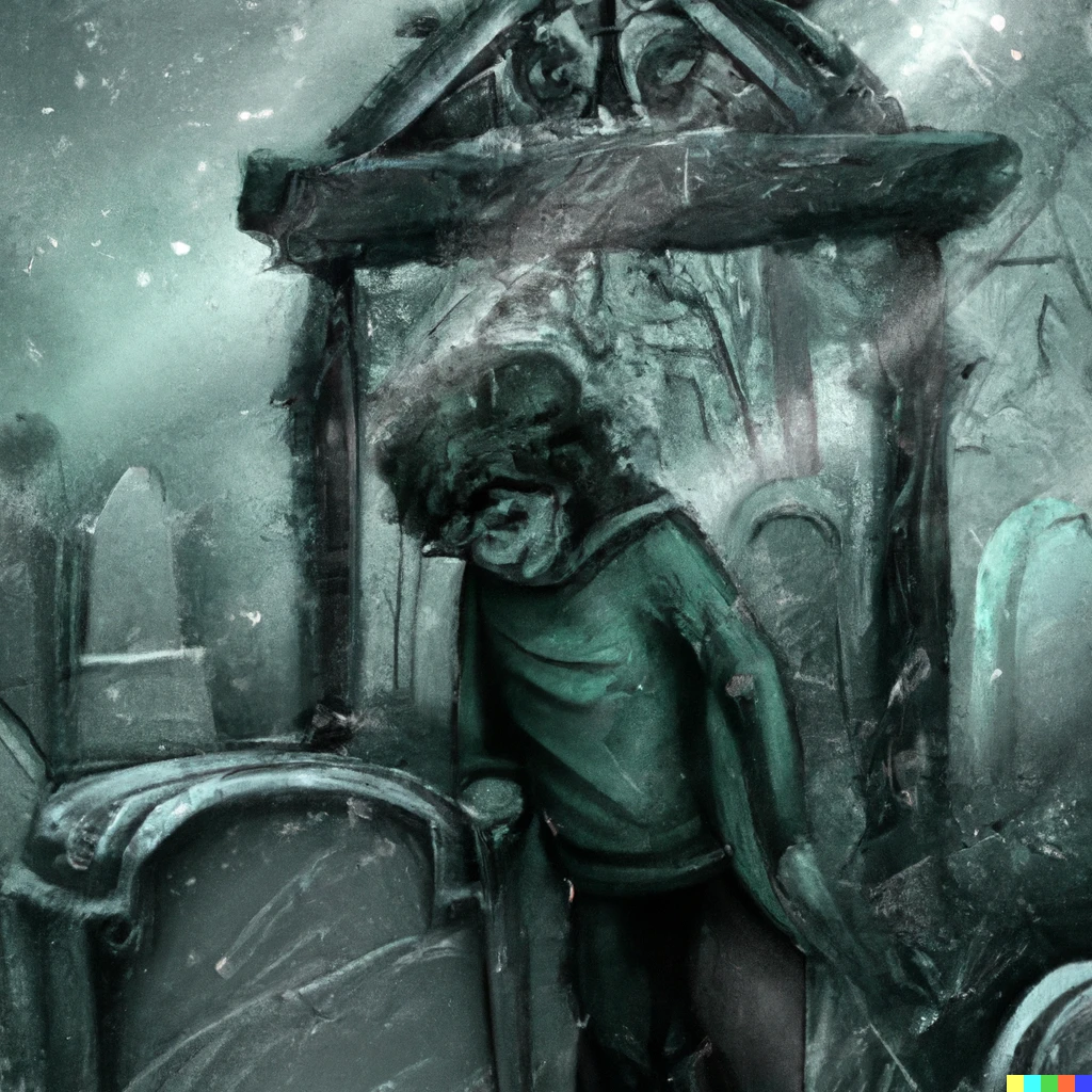 Prompt: dark fantasy digital art of a kid on a graveyard