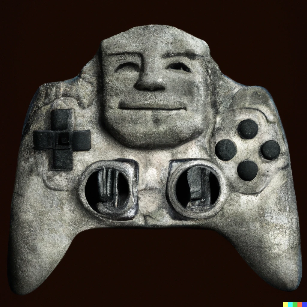 Prompt: A game Controller as a mayan sculpture, photorealistic 