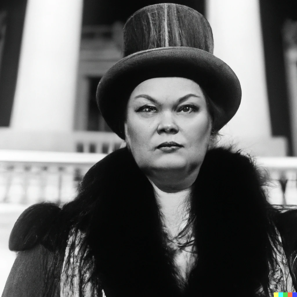 Prompt: Catherine the great as Edward g Robinson in the 1930's movie, bullets or ballots.