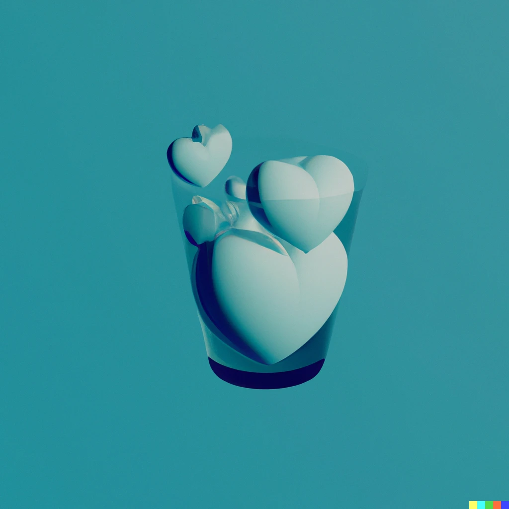 Prompt: illustration of a glass of hearts with cyan light, digital art