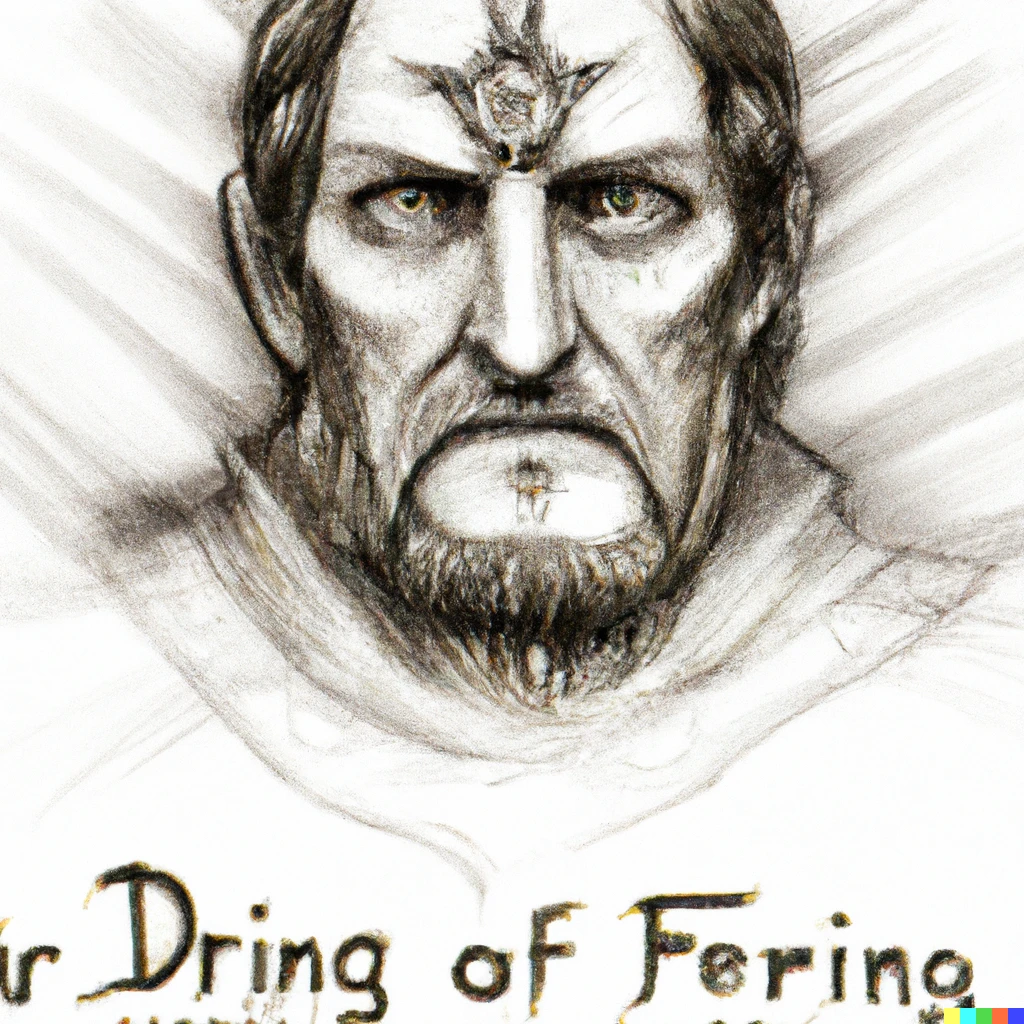 Prompt: Draw a detailed portrait of the main characters of Lord of the Rings as if they were metal figurines.