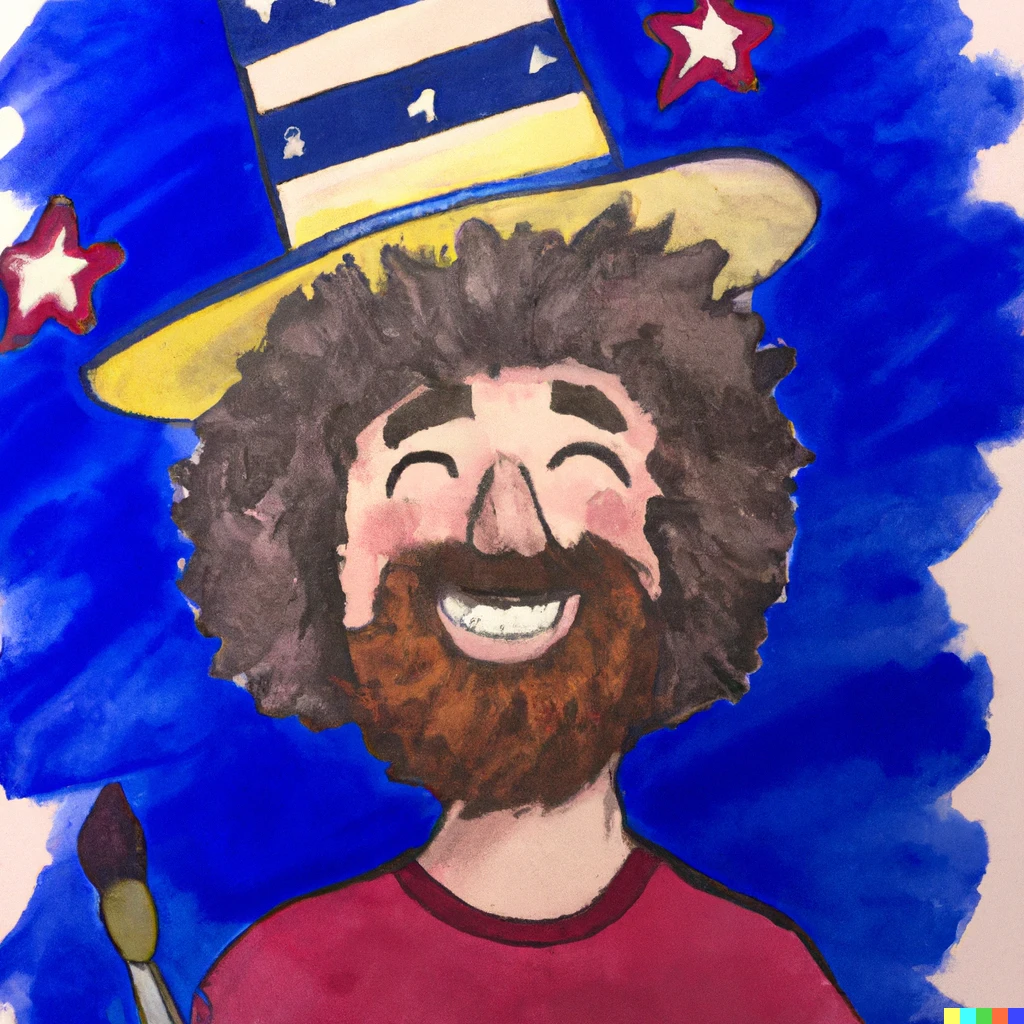 Prompt: Perfect portrait of Bob Ross celebrating the 4th of July