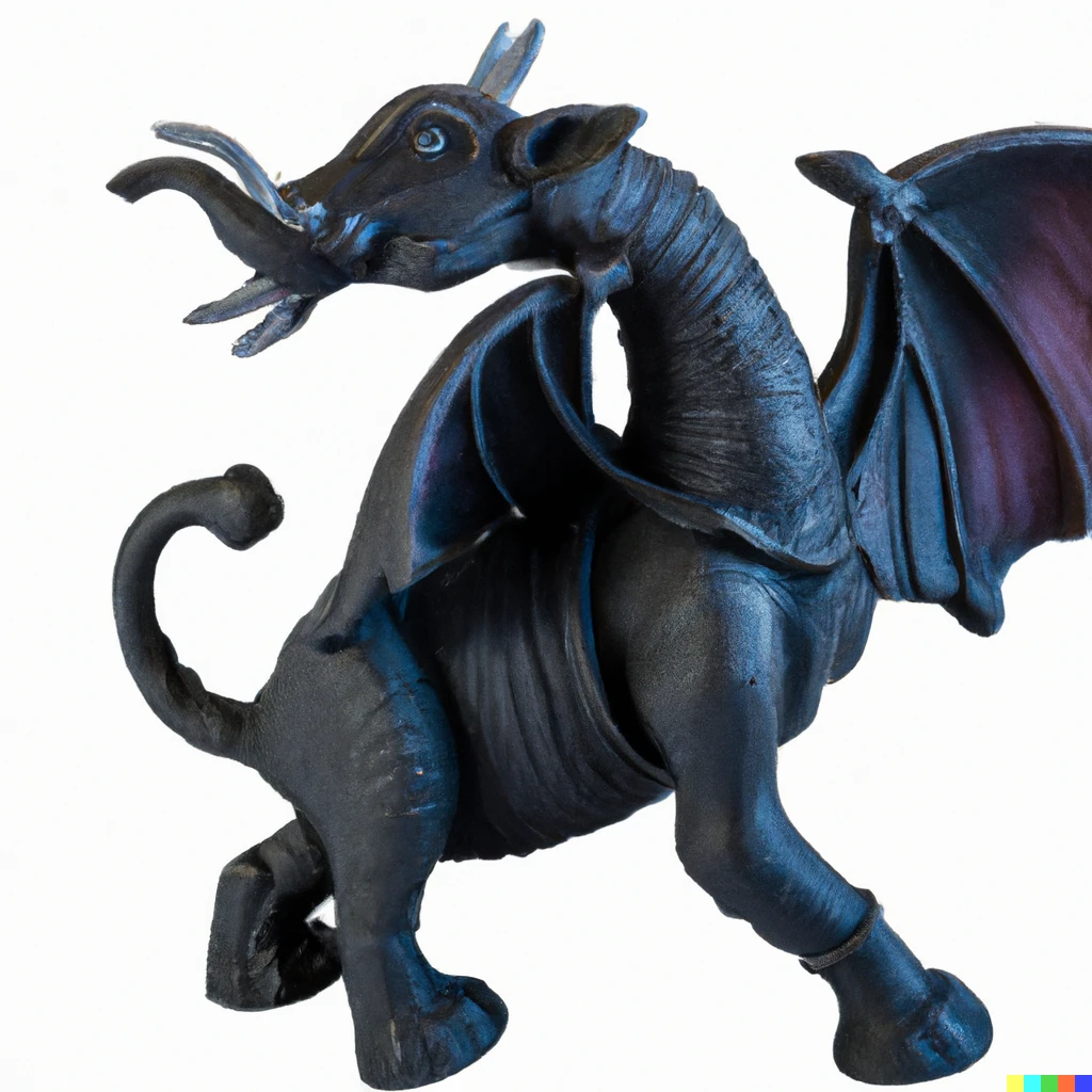 Prompt: Product photo of a realistic elephant plastic toy model of a dragon.
