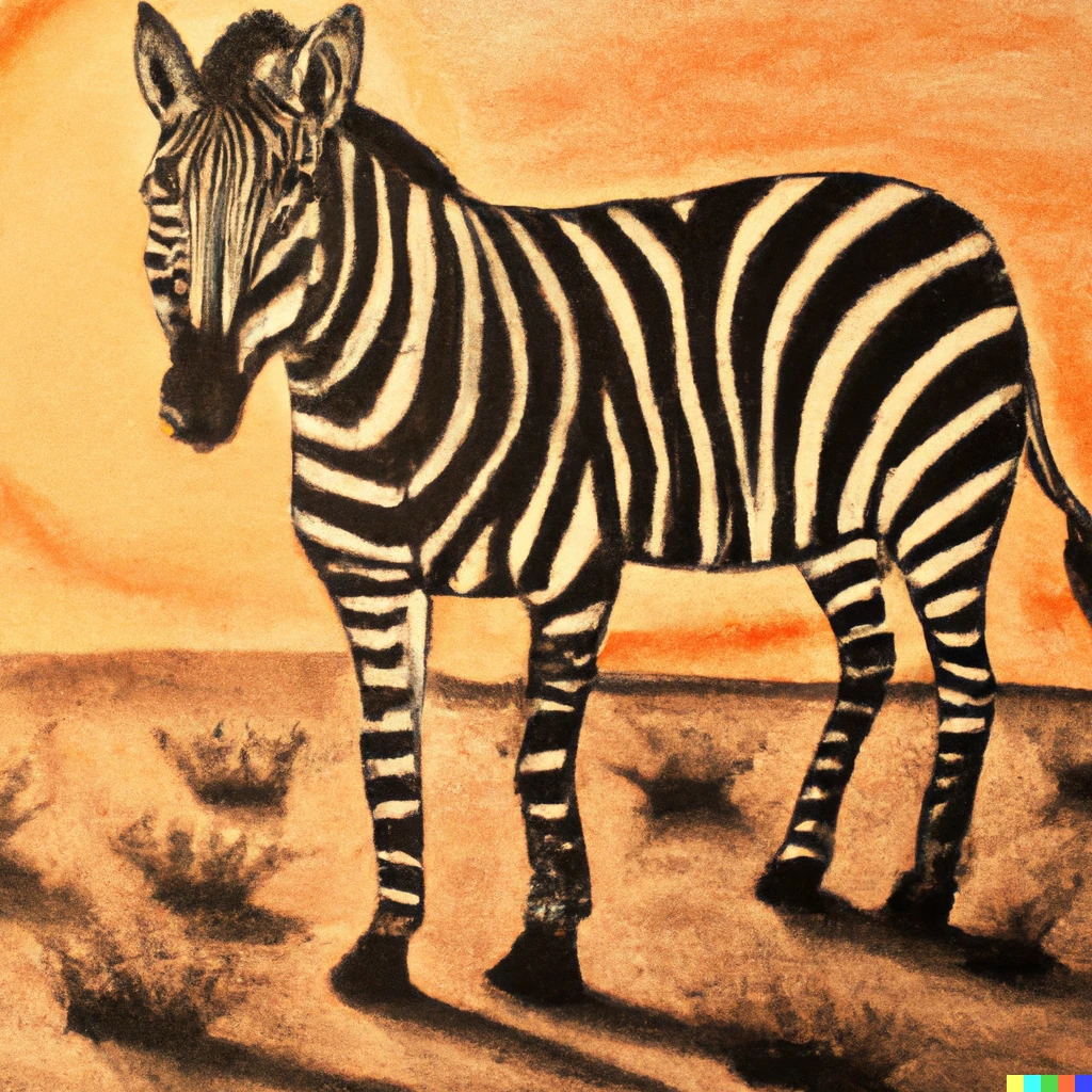 Prompt: a Zebra in the Savana at Sunset drawn with carchoal