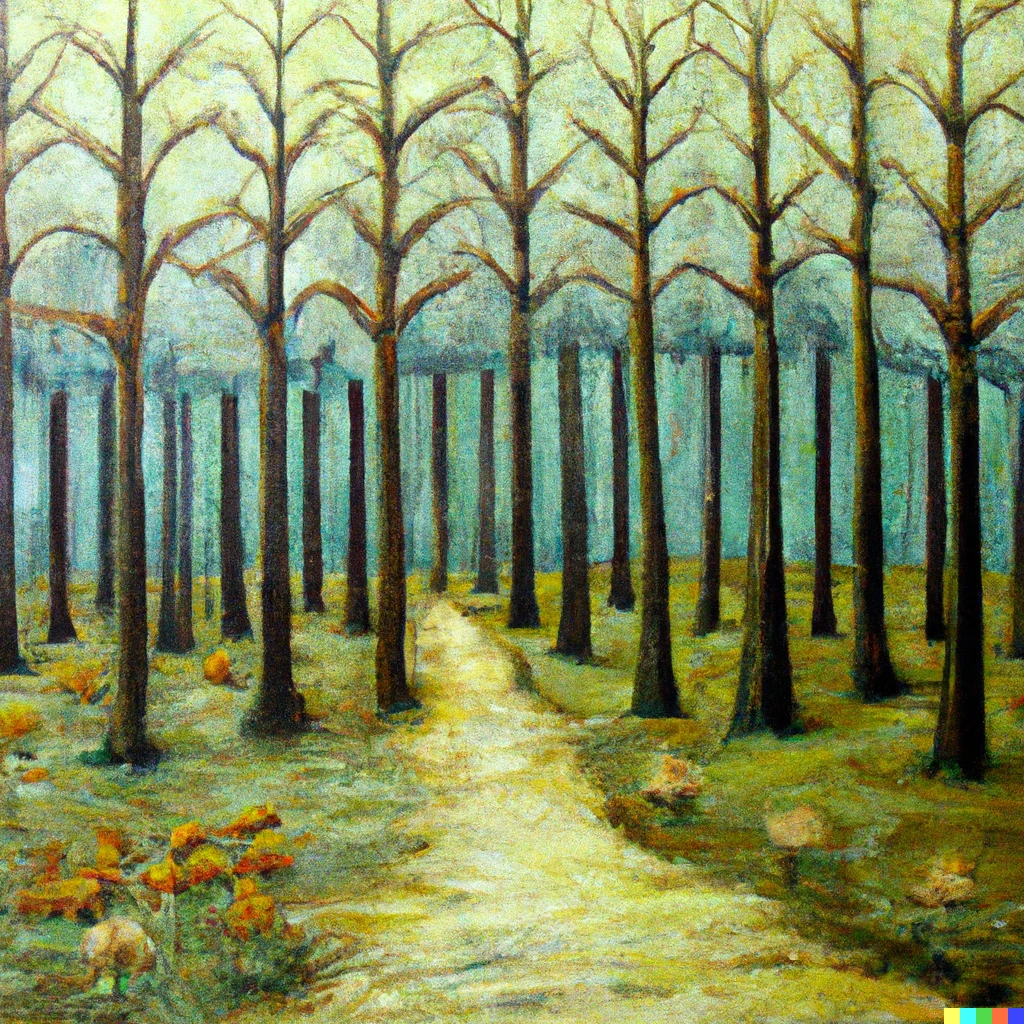 Prompt: I've stepped in the middle of seven sad forests, oil painting