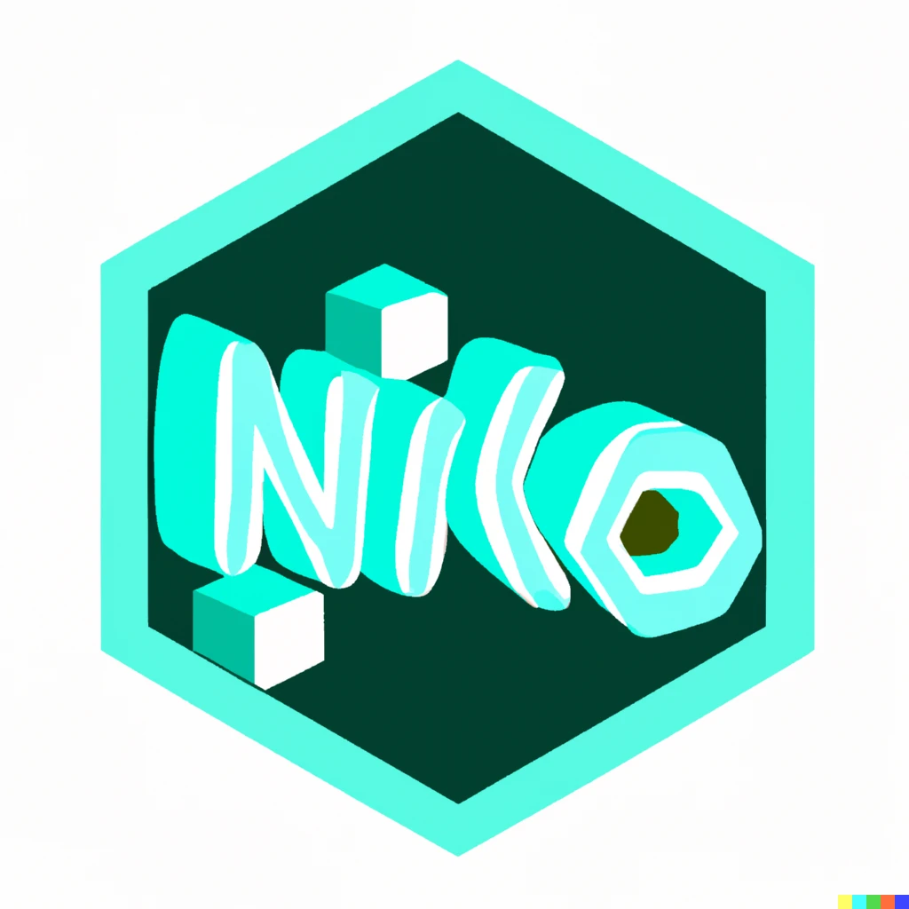 Prompt: Aesthetic turquoise hexagonal logo with the text "NIKO" 