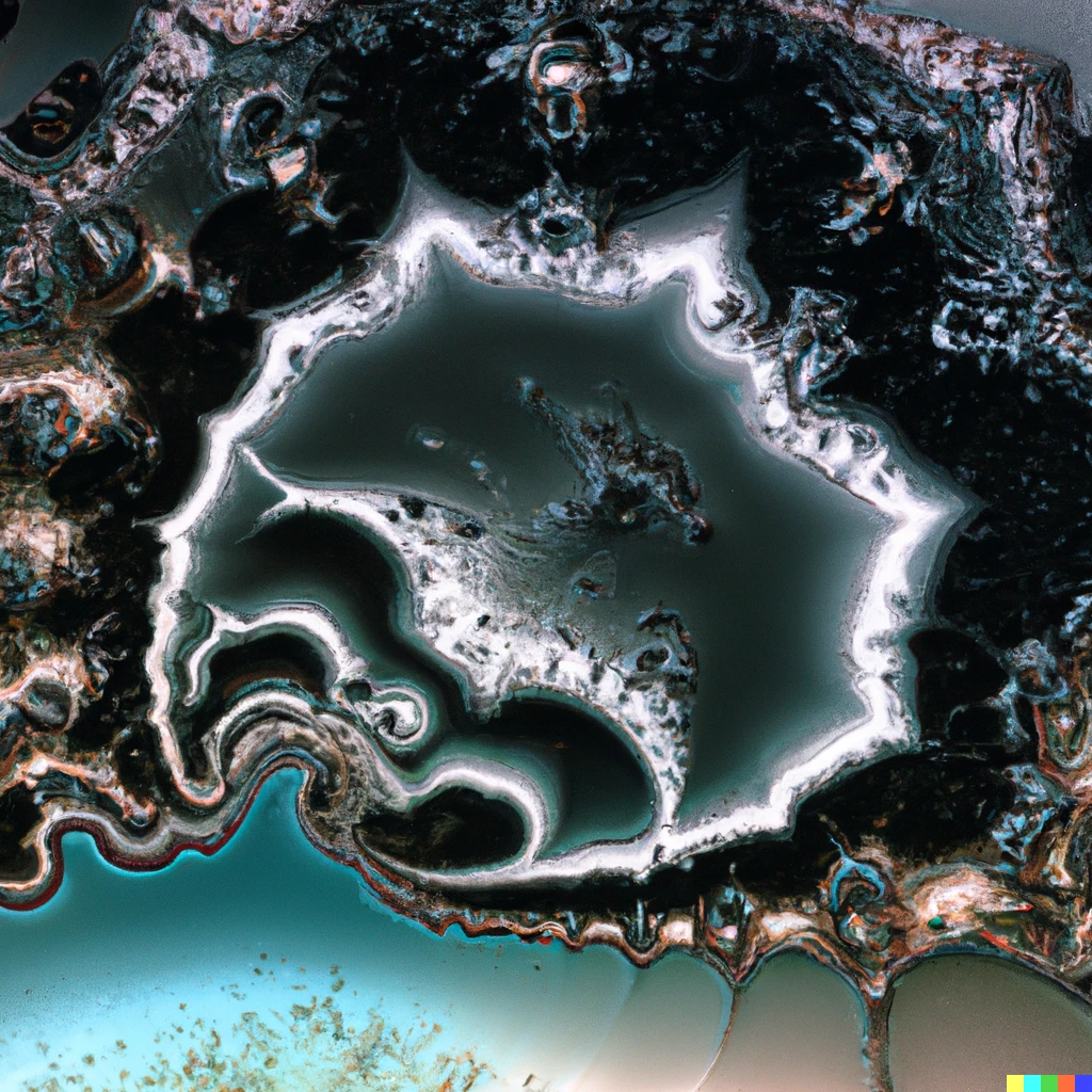 Prompt: A transparent, refractive crystal under a sky of the Mandelbrot set