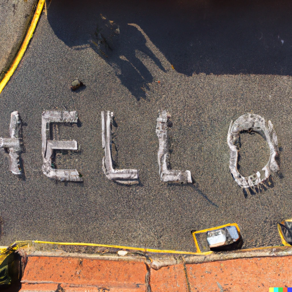 Prompt: 500 cats in the shape of the word "Hello" on a street, aerial view